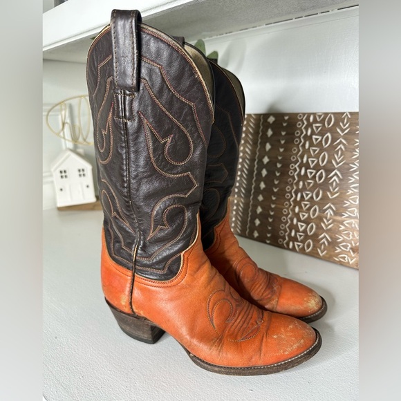 Larry Mahan Vintage Western Cowboy Boots Brown/Orange Leather Size 6.5 Women - Picture 5 of 10